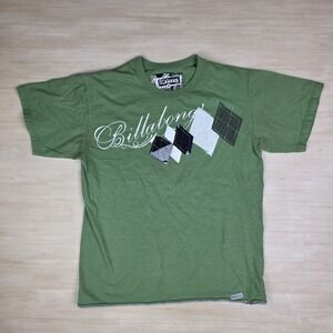 Y2K Billabong‎ Spellout Shirt Black Tag 3D Patch Green Size Medium